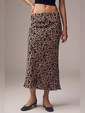 Anthropologie Leopard-Print Midi Slip Skirt in Tan & Black